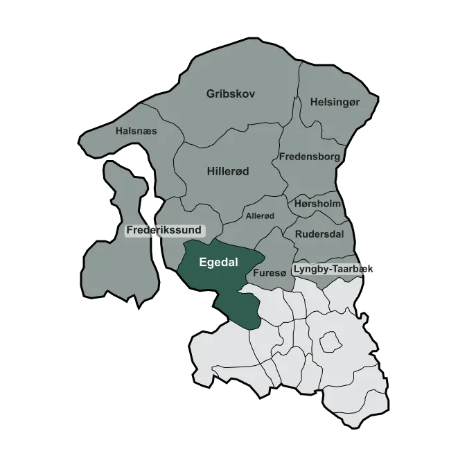 Serviceområde i Egedal Kommune hvor vi udfører haveservice